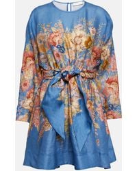 Zimmermann - + Net Sustain August Belted Floral-print Linen Mini Dress - Lyst
