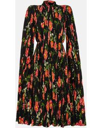 Balenciaga - Pleated Floral Crepe Midi Dress - Lyst