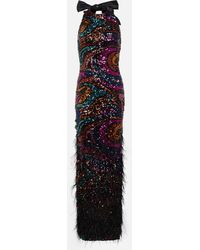 Rebecca Vallance - Kiki Feather-trimmed Sequined Gown - Lyst