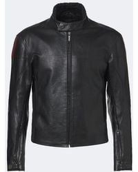 Gucci - Web Stripe Leather Biker Jacket - Lyst