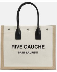 Saint Laurent - Rive Gauche Kleine Tote Aus Canvas Mit Print Und Lederbesätzen - Lyst
