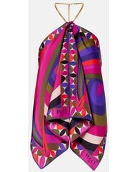 PUCCI - Iride Embellished Silk Twill Top - Lyst