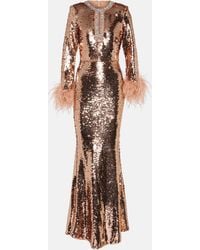 Self-Portrait - Sequined Feather-trimmed Gown - Lyst