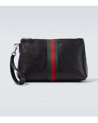 Gucci - Web Trademark Leather Pouch - Lyst