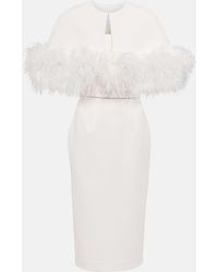 Safiyaa - Bridal Feather-trimmed Crepe Midi Dress - Lyst