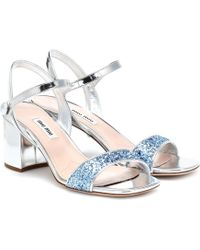 Miu Miu Exclusivité Mytheresa – Sandales en cuir métallisé à paillettes - Multicolore