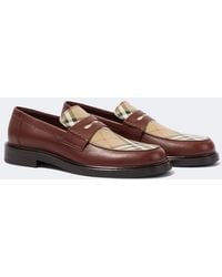 Burberry - Check Leather Penny Loafers - Lyst