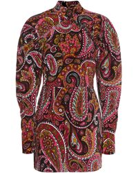 ROTATE BIRGER CHRISTENSEN Button-detailed Ruched Printed Cotton-velvet Mini Dress - Red