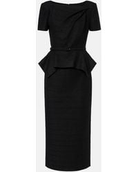 Roland Mouret - Belted Peplum Boucle Midi Dress - Lyst