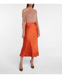 Lee Mathews Stella Silk Satin Midi Skirt - Orange