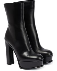 Alexander McQueen Leather Platform Ankle Boots - Black