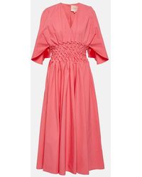 ROKSANDA - Esti Gathered Pleated Cotton-Poplin Midi Dress - Lyst