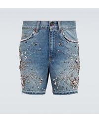 Gucci - Crystal-embellished Denim Shorts - Lyst