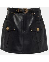 Balmain - Belted A-line Leather Miniskirt - Lyst