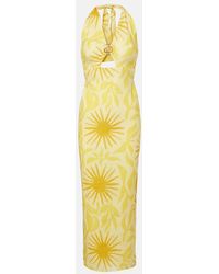 Cala De La Cruz - Orly Printed Cutout Linen Midi Dress - Lyst