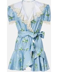 Rodarte - Floral Lace-Trimmed Silk Twill Minidress - Lyst