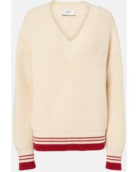 Ami Paris - Ami De Coeur Cream Colour Sweater - Lyst