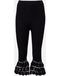 Ganni - Crochet-Trimmed Ribbed Cotton-Blend Capri Pants - Lyst