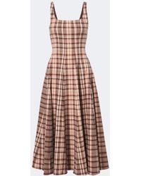 STAUD - Wells Checked Linen-Blend Midi Dress - Lyst