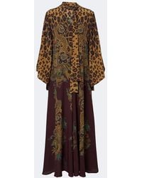 Etro - Leopard-Print Tie-Neck Silk Maxi Dress - Lyst