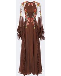 Costarellos - Embroidered Floral-Applique Silk Gown - Lyst