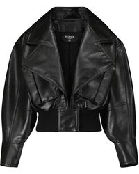 Balmain Cropped Faux Leather Jacket - Black