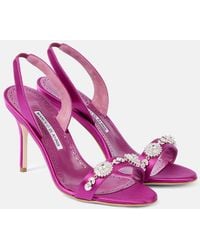 Manolo Blahnik - Lamisan Embellished Satin Slingback Sandals - Lyst