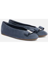 Ferragamo - Vanna Bow-Detail Suede Ballet Flats - Lyst
