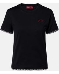 Gucci - Embroidered Lace-Trimmed Cotton Jersey T-Shirt - Lyst