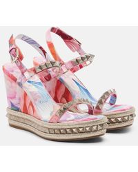 Christian Louboutin - Pyra Clou Studded Floral Chine Espadrille Wedges - Lyst