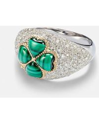 Yvonne Léon - Ring Aus 9Kt Weissgold (375/1000) Mit Diamanten Und Malachit - Lyst