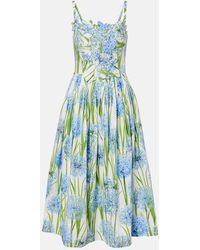 Oscar de la Renta - Pleated Floral-Print Cotton-Blend Poplin Midi Dress - Lyst