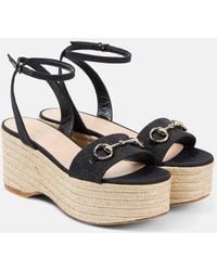 Gucci - Espadrille-Wedges Lady Horsebit Aus Veloursleder - Lyst