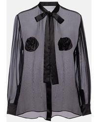 Dolce & Gabbana - Floral-Applique Sheer Silk Blouse - Lyst