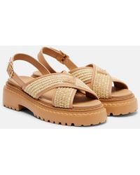 Prada - Leather-Raffia Crossover Platform Sandals 55 - Lyst