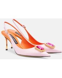 Dolce & Gabbana - Embellished Satin Slingback Pumps - Lyst