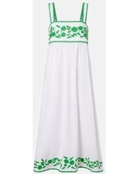 Juliet Dunn - Embroidered Cotton And Linen Midi Dress - Lyst