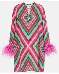 Valentino - Feather-Trimmed Silk Crepe De Chine Minidress - Lyst