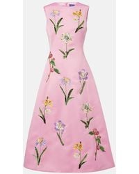 LEO LIN - Cleo Floral Embroidered Satin Midi Dress - Lyst