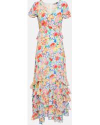 RIXO London - Thanvi Floral Silk Voile Midi Dress - Lyst