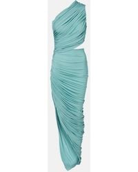 Alaïa - Asymmetric Ruched Jersey Maxi Dress - Lyst