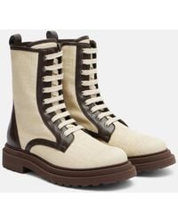 Brunello Cucinelli - Leather-Trimmed Lace-Up Boots - Lyst