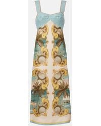 FARM Rio - Royal Sea Printed Linen Midi Dress - Lyst