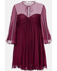Chloé - Sheer Ruched Silk Minidress - Lyst