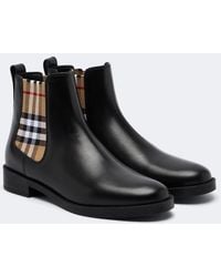 Burberry - Check Leather Chelsea Boots - Lyst