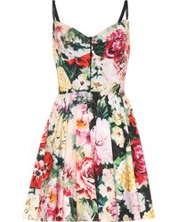 Dolce & Gabbana Minikleid Aus Einer Baumwollmischung Mit Blumendruck Und Falten - Weiß