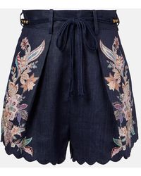 Zimmermann - Bestickte Shorts Rhiannon Aus Leinen - Lyst