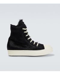 Rick Owens Strobe High Fur Sneaker In Black/milk for Men | Lyst