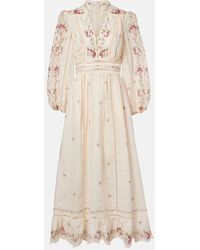 Zimmermann - Patience Floral Linen Midi Dress - Lyst