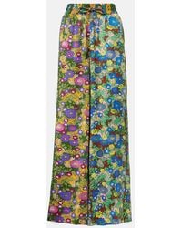 ALÉMAIS - Printed Silk Satin Wide-Leg Pants - Lyst